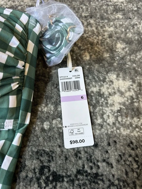 NWT ANNE COLE Gingham Ruched One Piece Bathing Suit - Picture 7 of 12